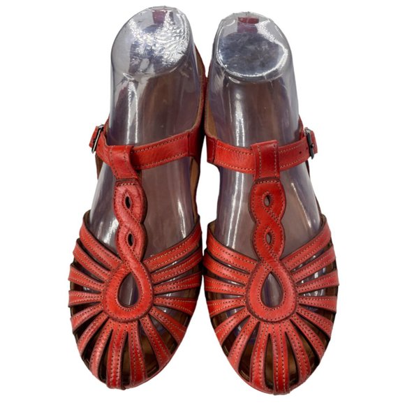 Spring Step Women's Makeda Red Leather Closed Toe Sandals Sz EU 39/US 8-8.5 EUC - Picture 2 of 7